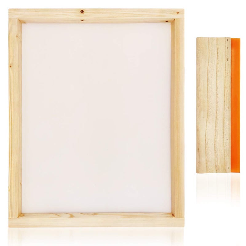 Worown 16 x 20 Inch Wood Silk Screen Printing Frame with 160 White Mesh and 1 Piece of 13.7 Inch Screen Printing Squeegee for Screen Printing - Image 1